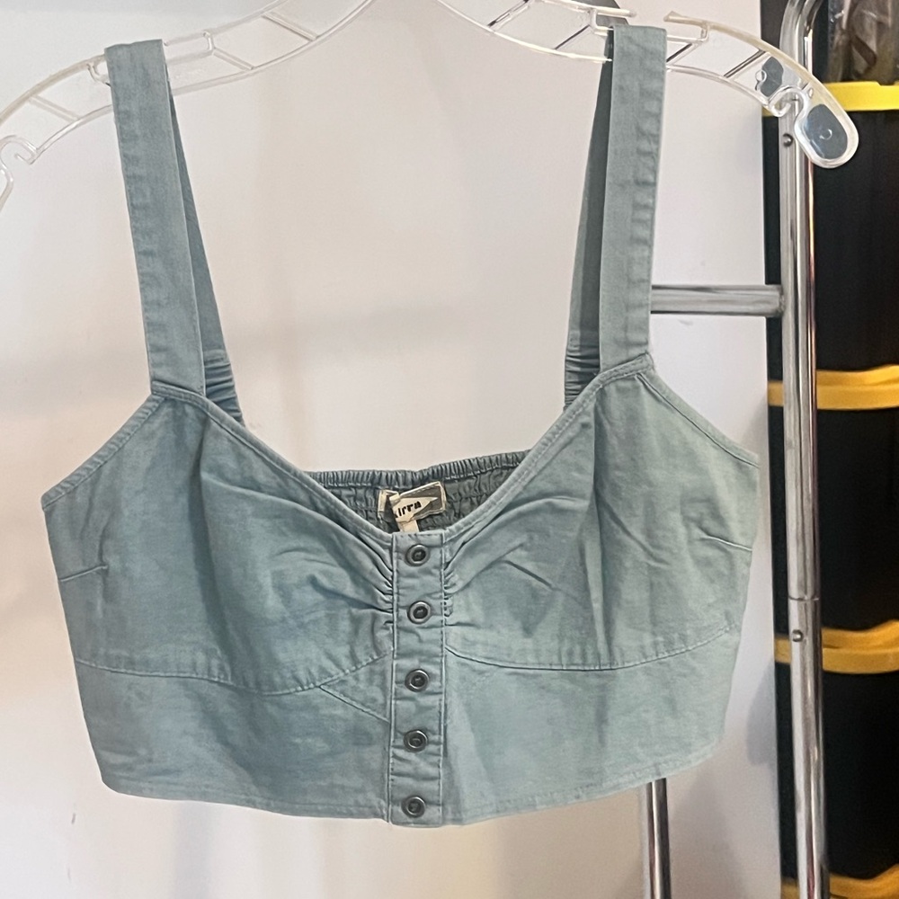 Kirra Light Blue Buttoned Crop Top